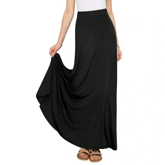 Women's Black Stretchy Maxi Skirt - Picture 1 of 6
